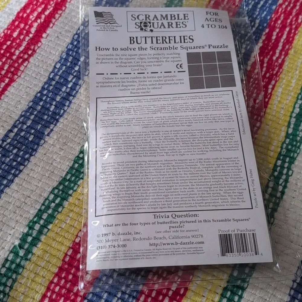 90s Vintage Scramble Squares‎ Butterfly Puzzle NIP